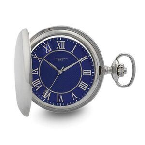 Charles Hubert Chrome Finish Blue Dial Quartz Pocket Watch